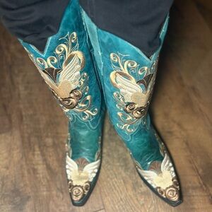 New Gringo Turquoise Embroidered Western Boots Leather Made Mexico 10-10.5